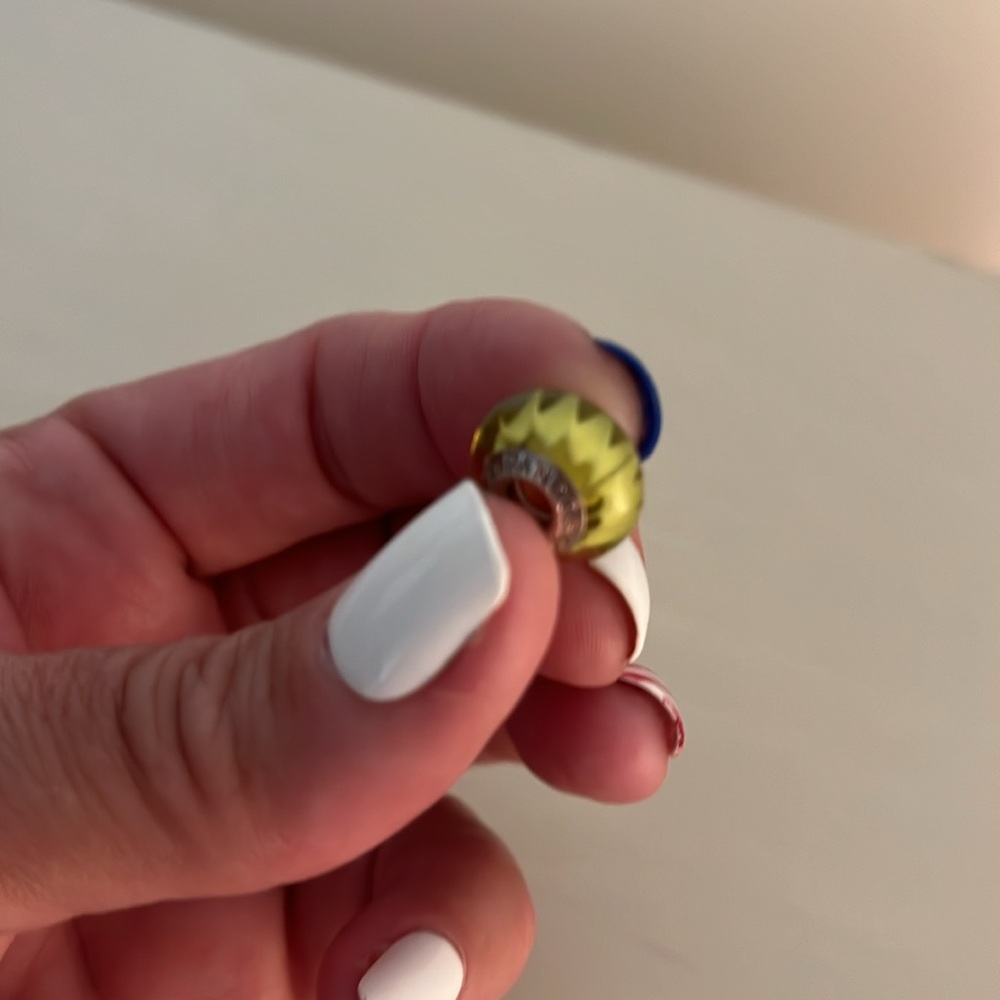 Authentic 🌟 PANDORA yellow Murano glass bead-diamond pattern ALE 925 - Picture 3 of 4
